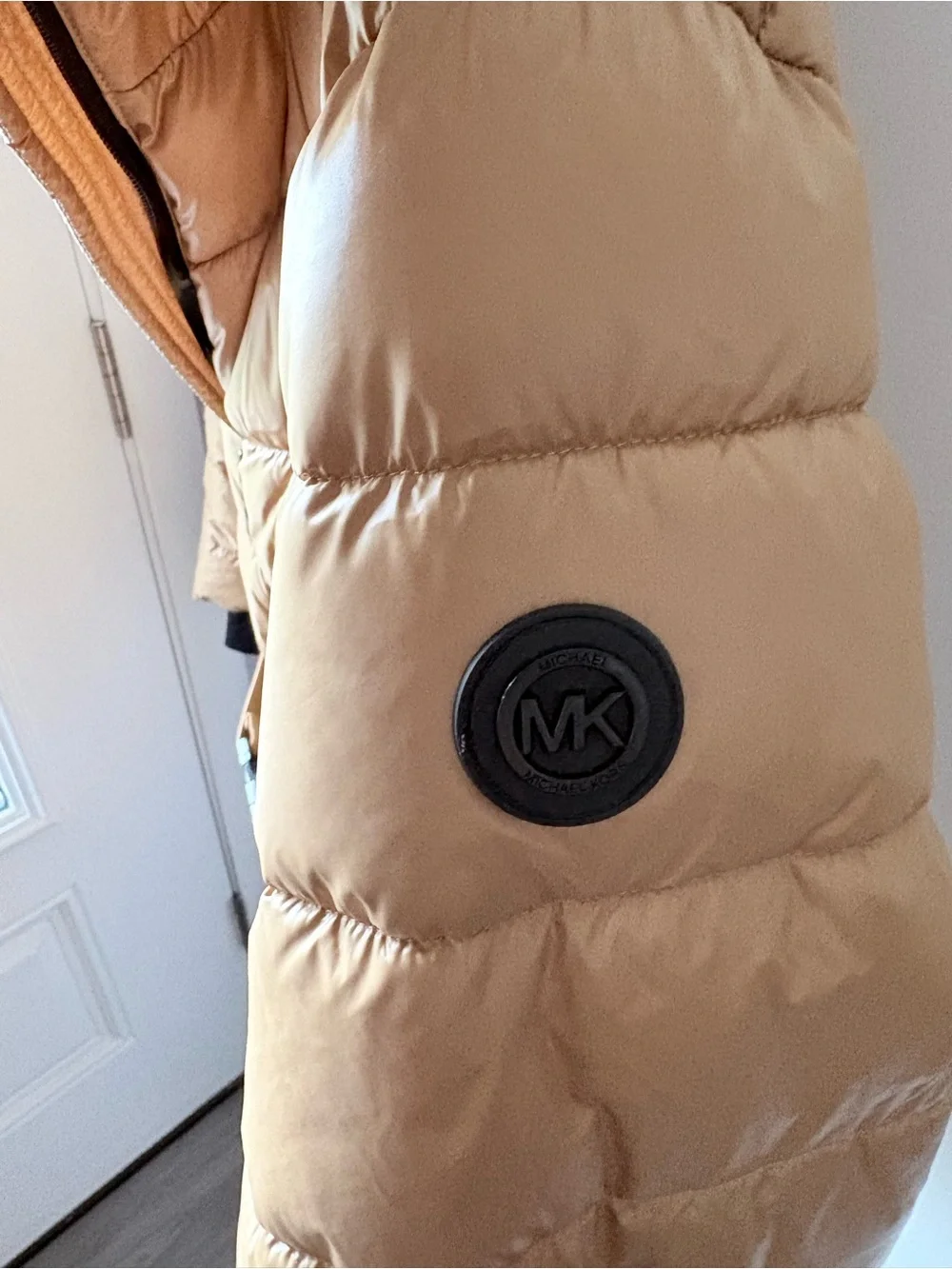 Michael Kors Beige Quilted Belted Puffer Jacket